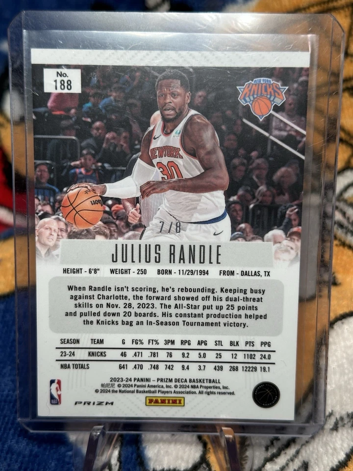 2023-2024 Panini Prizm Deca Julius Randle Negro Dorado Brillo/8 Knicks TWolves Foto 2 de 2