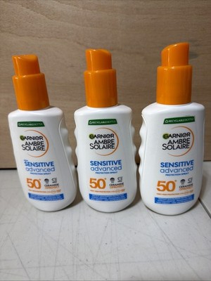 3 x Garnier Ambre Solaire LSF 50+ Sensitive Advanced Sonnencreme Spray, Faktor 50