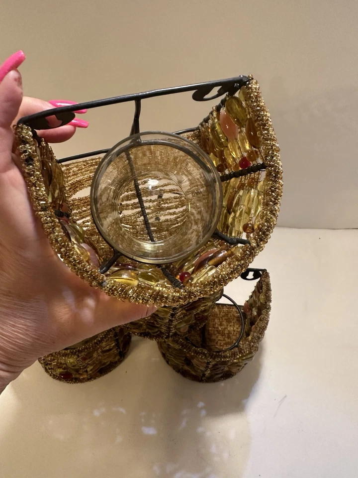 Aplique de pared con cuentas ámbar Pottery Barn Madura candelabro votivo boho conjunto de 4 Foto 4 de 4