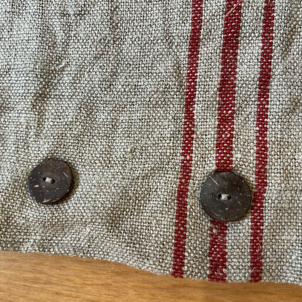 Funda de almohada de granero de cerámica lumbar beige raya roja francés de grano de campo de arpillera Foto 3 de 4