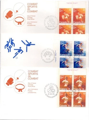 Canada OLYMPIC 3 Diff Semi-postal Corner Block of 4 on 3 FDC Cover Lot#b5056
