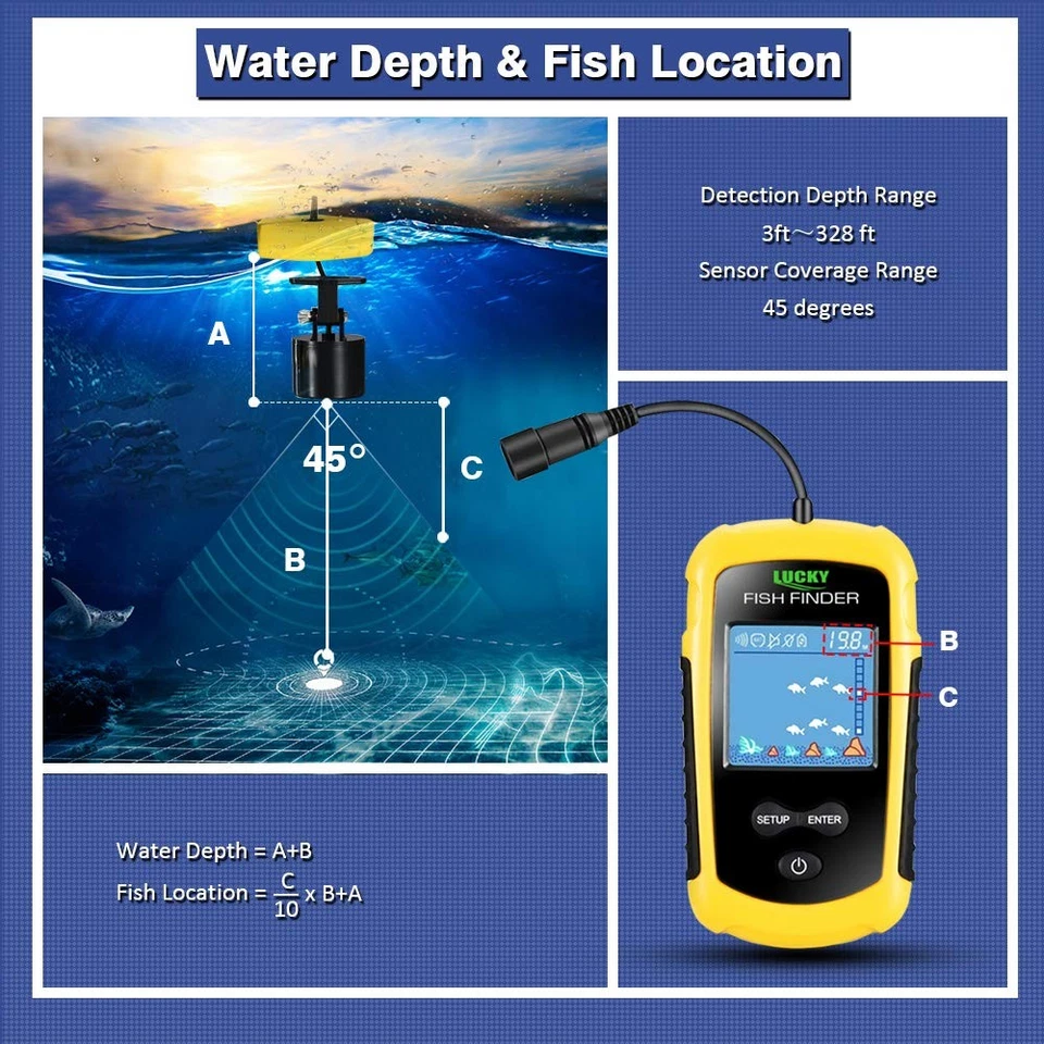Portable Fish Depth Finder Handheld Sonar Kayak Boat LCD Display - Image 2 of 4