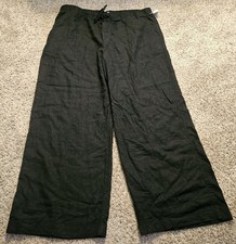 NWT GAP Pull On Wide Leg Women Black Linen Blend Pants Large Drawstring Pocket
