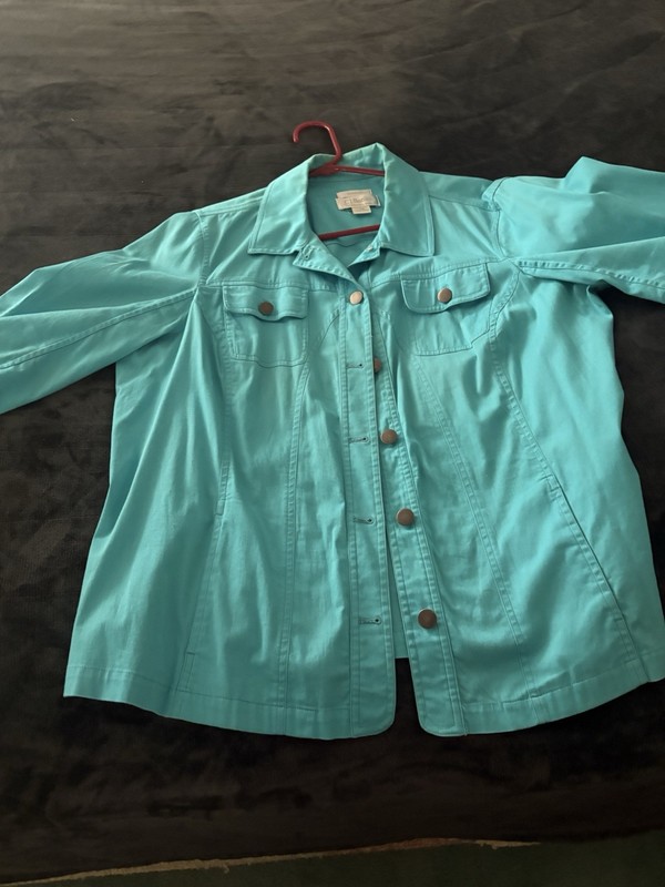 CJ Banks Turquoise Jacket Womens Plus Size 1X Button-Up 3/4 Sleeve