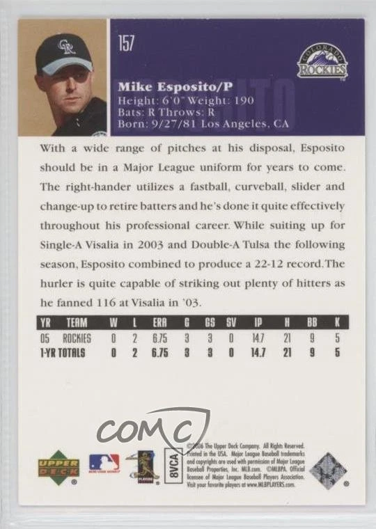 2006 Upper Deck Mike Esposito #157 - Image 2 of 2