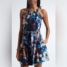 Ulla Johnson Brienne Mini Dress Aura Tie Dye Halter Belted Pleated Size 6 Medium