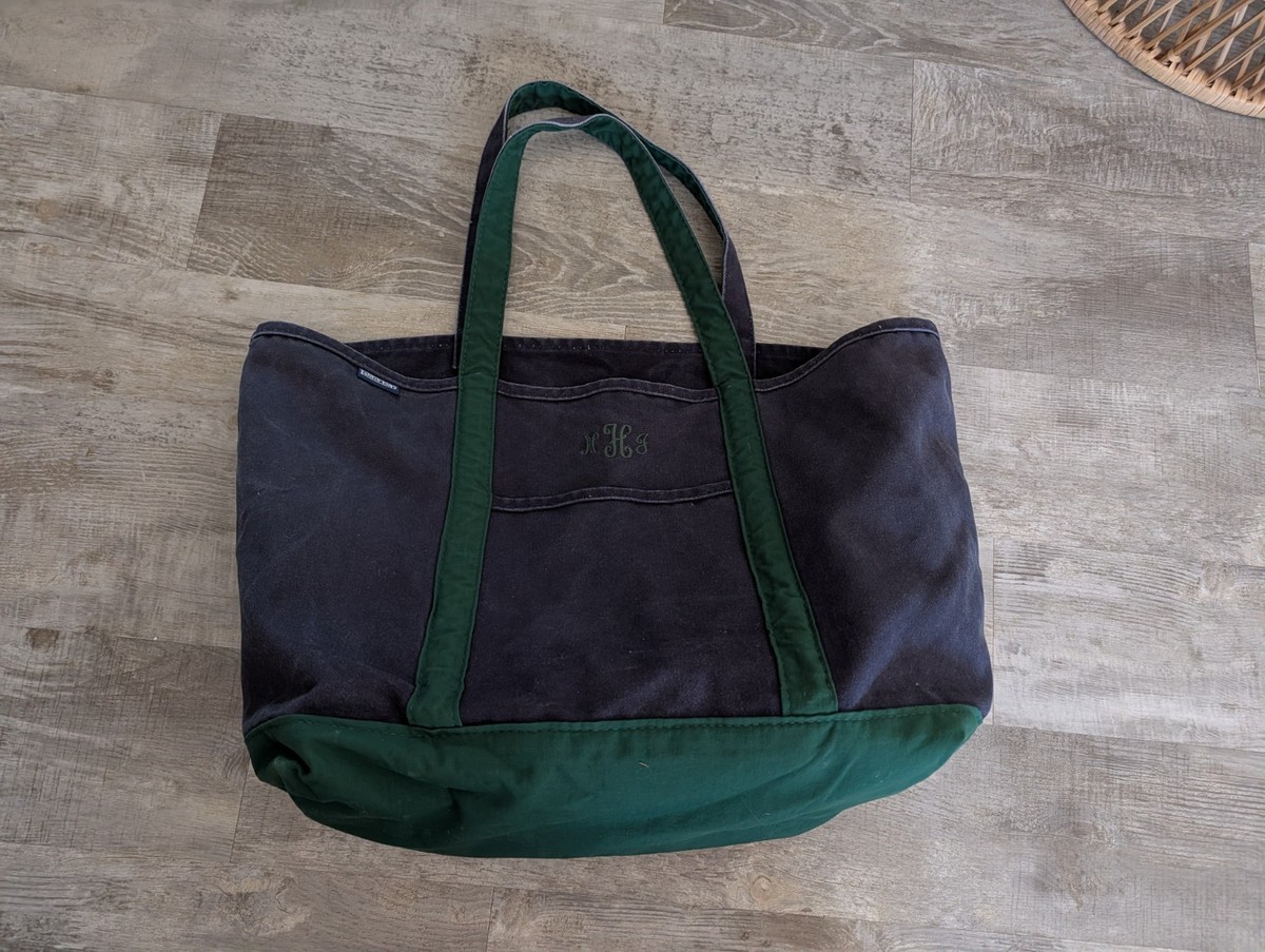 Vintage 90s Lands End Boat Tote Style Canvas Bag Blue Green Made