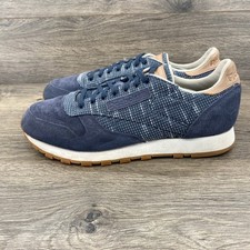 Reebok Classic Leather Navy Blue Suede Knit Mens Sneakers Shoes Size 10