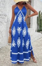 Shein Women’s Size XL Blue / White Floral Long Sleeveless Dress CW-634