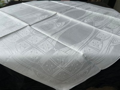 Jugendstil ,Tafelserviette , graphische Motive, Leinendamast um 1900 Entwurf ?
