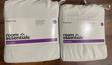 2 Room Essentials Twin/Twin XL Sheets 3-Pc Set  Microfiber White w/ Thin Gray