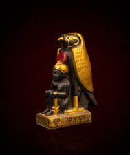 Rare Authentic Ancient Egyptian Horus Falcon with Pharaoh Stone Figure BC
