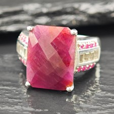 Faceted Ruby Corundum Ring Sterling Silver Sz 7