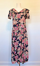 Vintage 80s 90s Laura Ashley Floral Midi Dress Prairie Cottagecore Pink Black UK