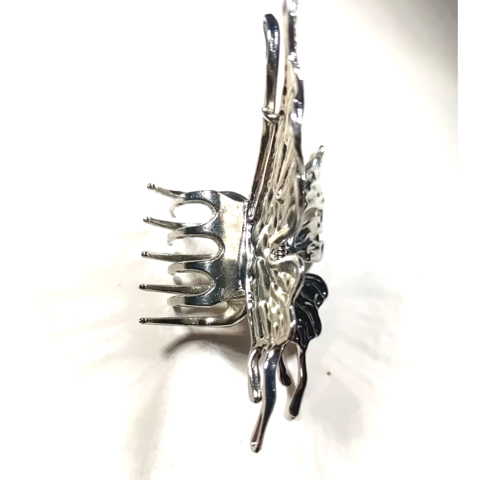 Suporte de cauda de pônei cabelo barrette coque bagunçado borboleta grande tom prata - Imagem 4 de 4