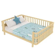 Double Bed for Kids with Iron Railings - Wooden Bed for Boys & Girls, Easy