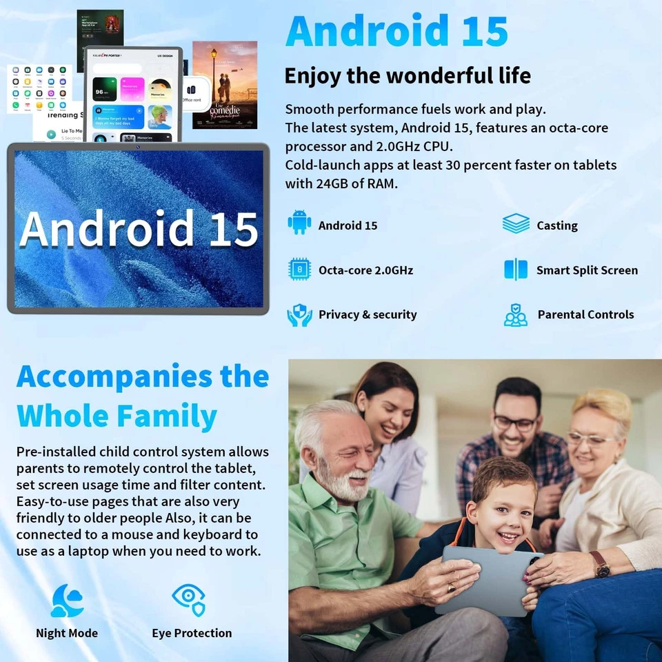 Android 15 Tablet, 11 inch Tablet with Keyboard, 24GB RAM (4GB RAM and 20GB E... - Image 4 of 4