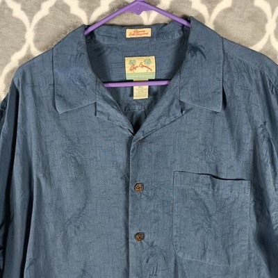 Reyn Spooner Hawaiian Shirt Men Size XL Blue Regency Slik Jacquard