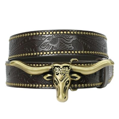 Western Cowboy Belt with Studs and detailed Mouflon Buckle USA Far West Unisex