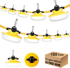 LED Construction String Light 100FT, 130W 16000Lm Industrial LED String Work Lig
