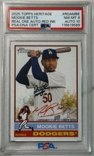 2025 Topps Heritage Mookie Betts Real One Auto Red Ink /76 Dodgers Psa 8 Auto 10