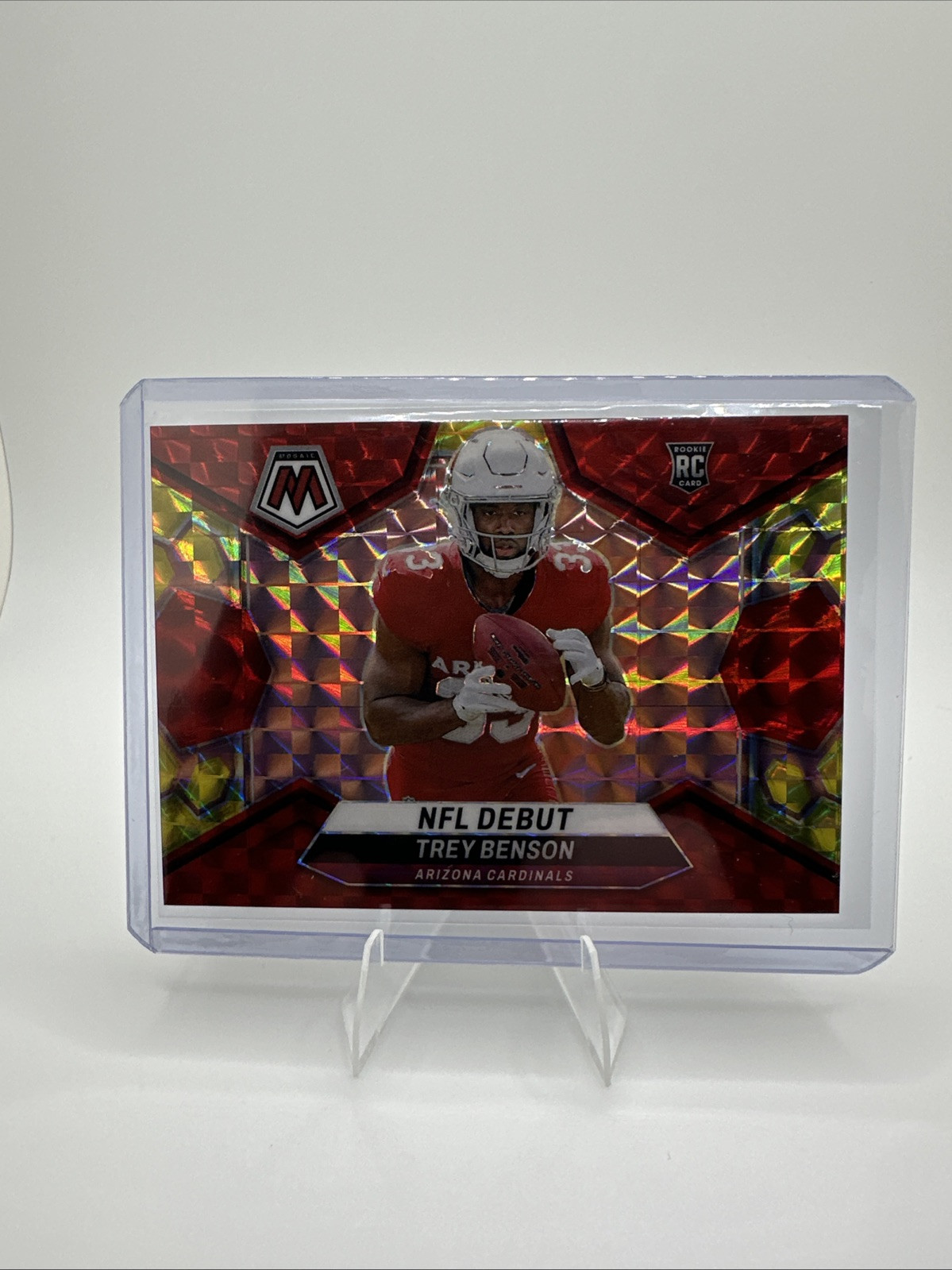 Trey Benson 2024 Mosaic Fusion Red & Yellow NFL Debut Prizm 01/80, #277