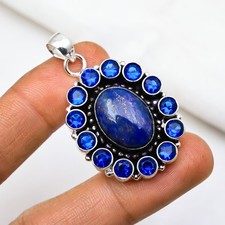Lapis Lazuli, Blue Topaz Gemstone 925 Sterling Silver Handmade Pendant Jewery