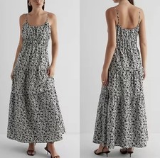 Express Floral Maxi Dress Size Large Black White Tiered Sleeveless NWT $128