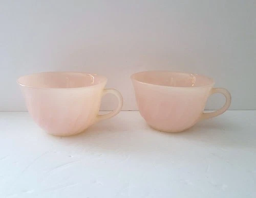 Vintage Fire King Pink Swirl Tea Cups Coffee Cups (Set Of 2)