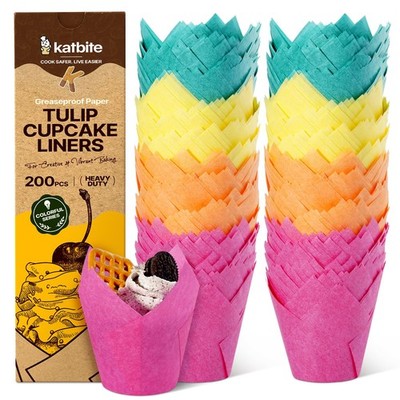 Katbite Tulip Cupcake Liners 200PCS, Muffin Liners Baking Cups, Cupcake Wrapp...