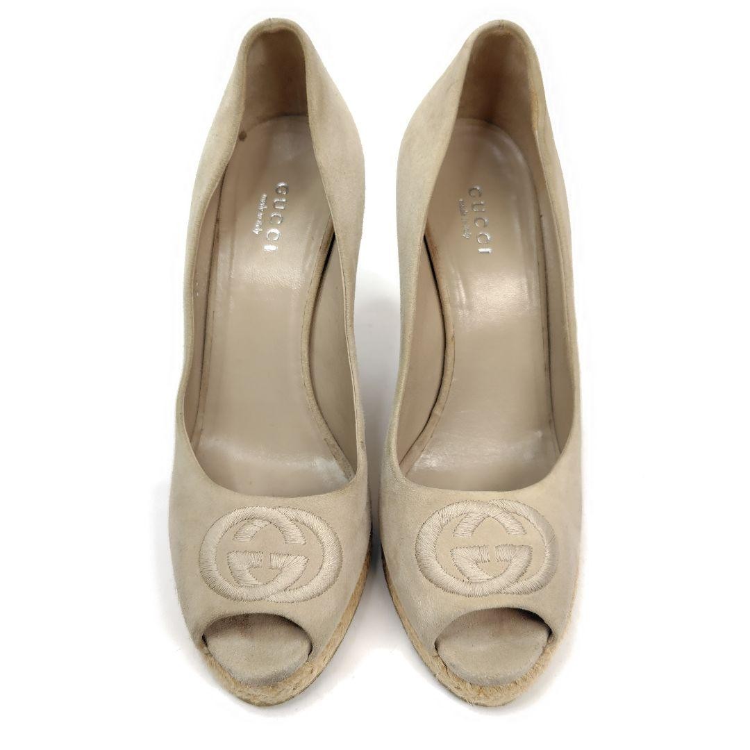 Gucci Open Toe Wedge Sole Sandals Beige Suede Size 36.5 US About6.5 Women thumbnail 5