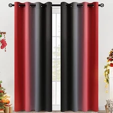 SET OF 2 COSVIYA Grommet Ombre Room Darkening Curtains Red and Black 52x84"