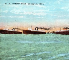 Postcard P M Carferry Fleet Ludington Michigan Car Ferry Ships
