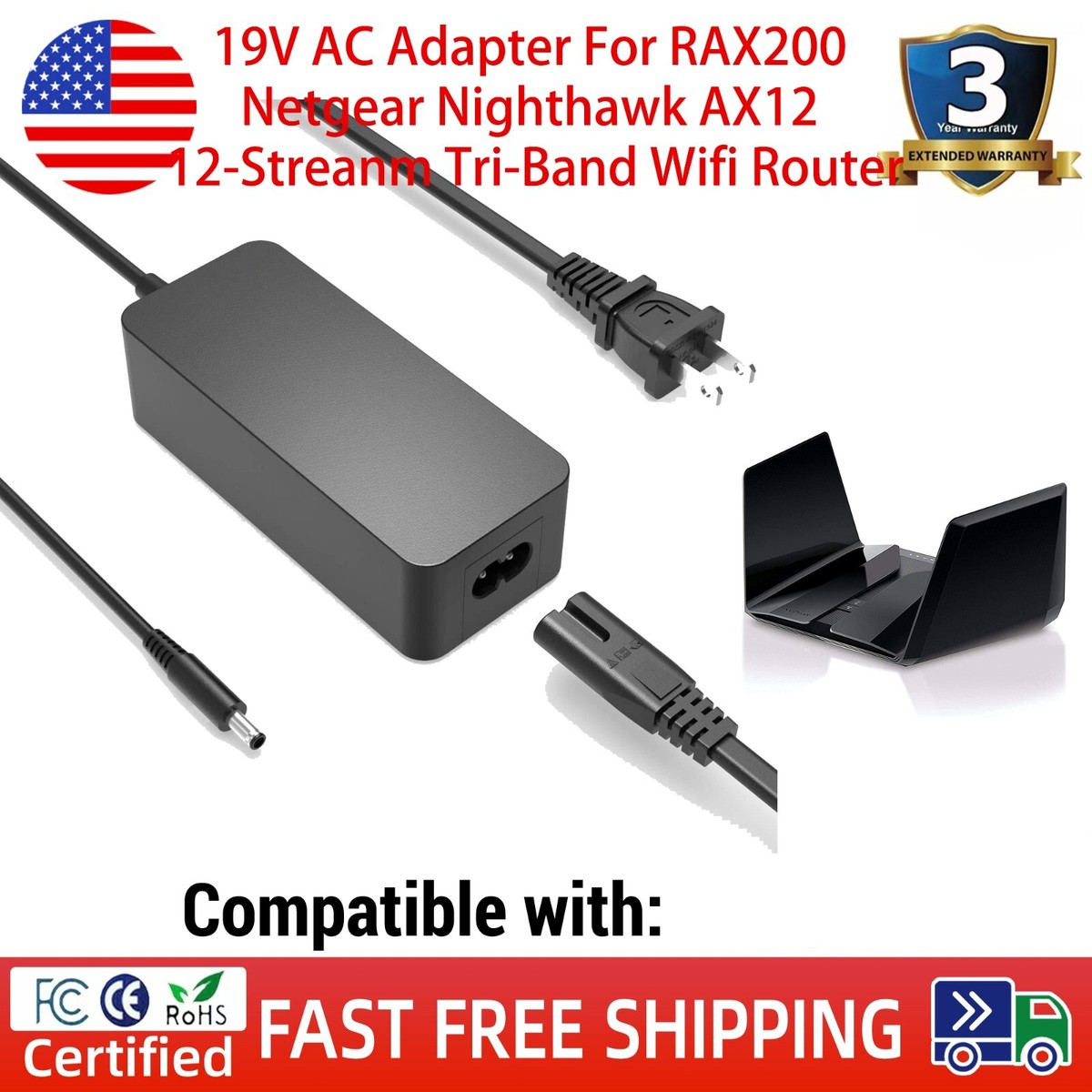 19V AC Adapter For Netgear Nighthawk AX12 RAX200 WiFi Router - UpBright Brand