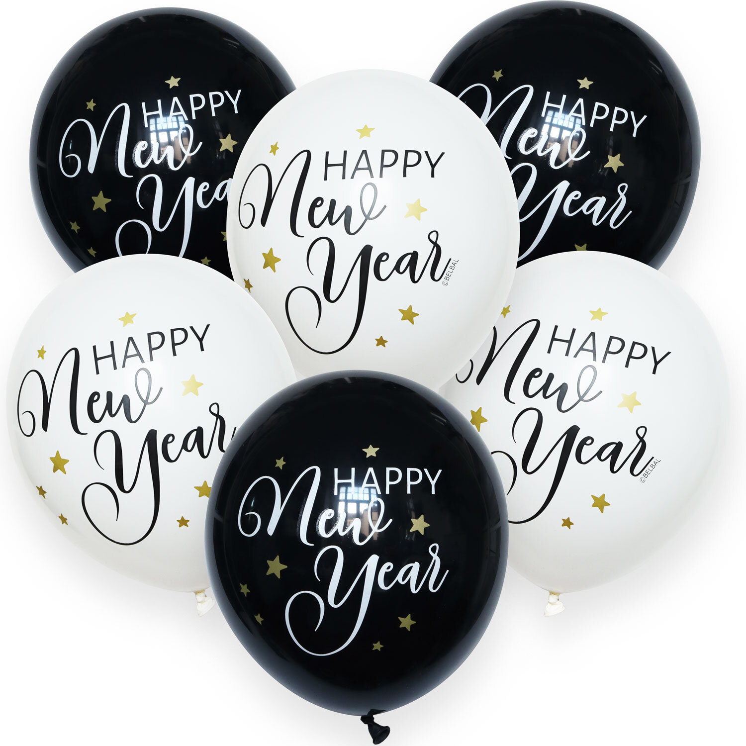 Oblique Unique Folien Luftballons Happy New Year – Silvester Deko In Schwarz/Gold, Ungefüllt