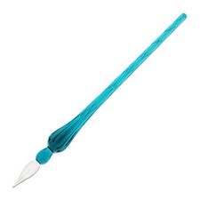 :	J. Herbin Round Glass Pen in Turquoise Tapered Spiral Handle w/ Frosted Glass