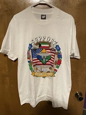Vintage Desert Storm T-Shirt XL '90s ~ Support Troops with Fighter Jet