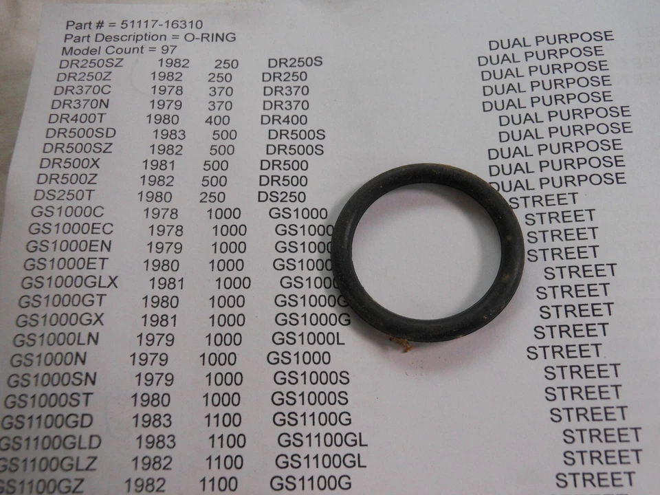 Suzuki, NOS, DR250, DR500, GS1000, PE175, TM250, junta tórica, # 51117-16310. J2 Foto 3 de 3