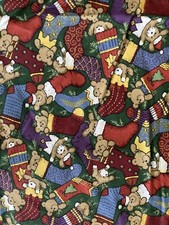 New Cotton Vintage Fabric Sold by the Yard Multicolored Bears Stockings 42" w