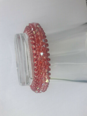 Koralle-rosa glänzendes Damen Häkel-Armband * enthält Swarovski Elements