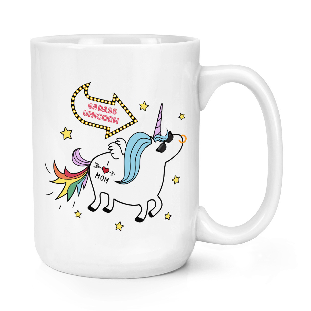 Badass Unicorn 15oz Large Cup Mug - Magical Rainbow Stars Funny Big