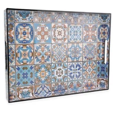 Boho Serving Tray with Handles Plastic Decorative Coffee Table Living Room