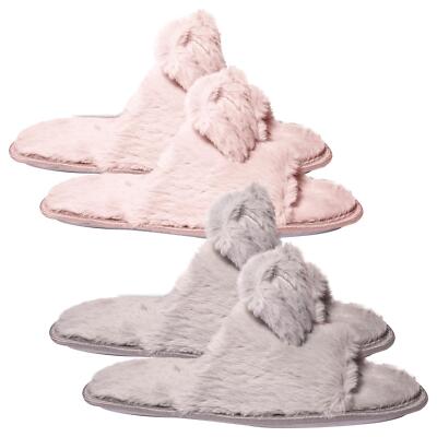 Damen-Hasenohr-Hausschuhe flauschig Kunstfell offene Zehenpartie warm flauschig Memory Foam Schieber