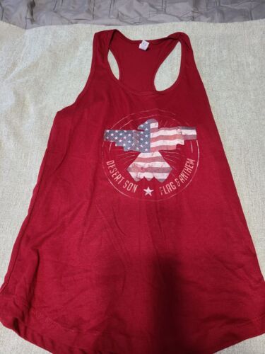 IDEAL by  next level Size M Sleeveless red tank Top desert son flag and eagle  - Afbeelding 1 van 4