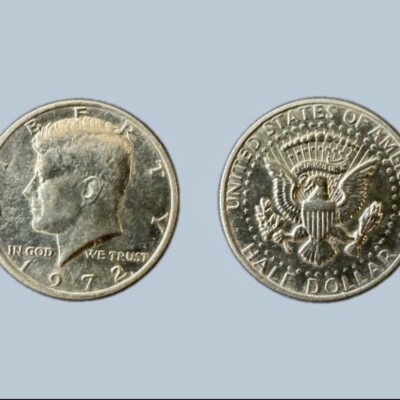 1972 P (No Mint) United States - Kennedy 1/2 Half Dollar 40% Silver Vintage Coin