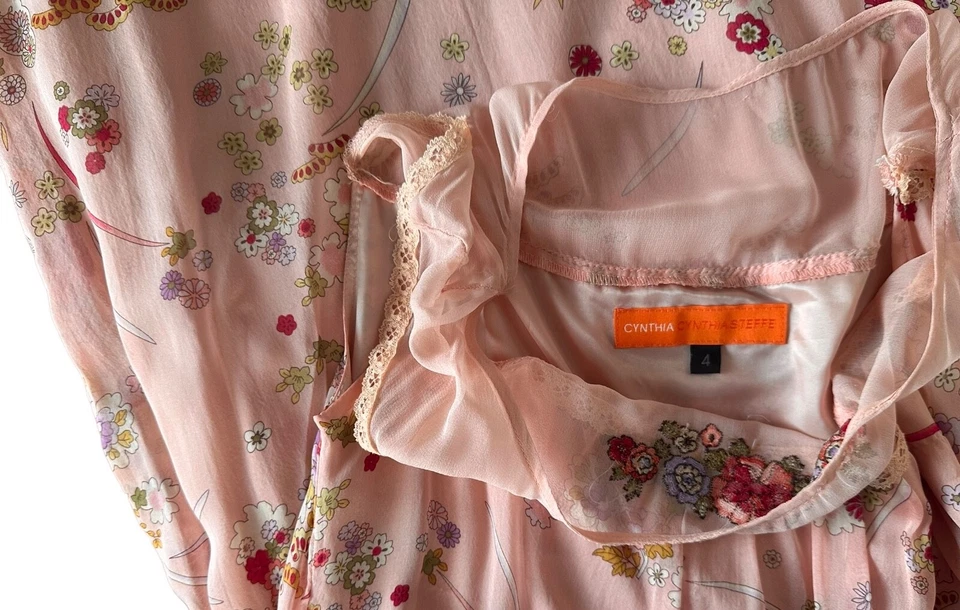 Vestido floral bordado 100 % seda para mujer Cynthia Cynthia Steffe talla 4 rosa Foto 3 de 4