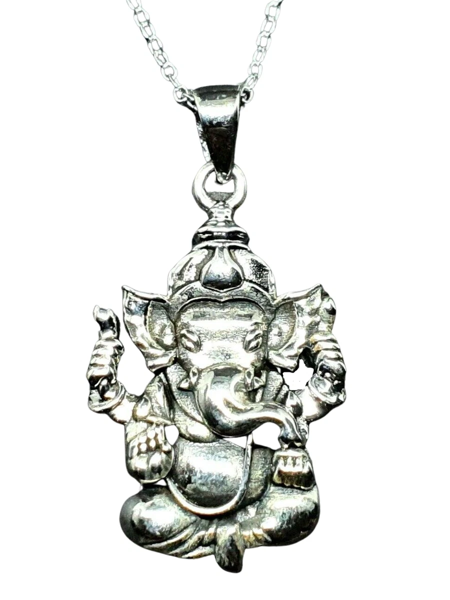 925 Sterling Silver Ganesh Pendant Elephant God Ganesha Hindu 18