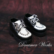 PUNK PU Leather Shoes Racing Check Thick Sole for 1/4 1/3 BJD Doll White Black