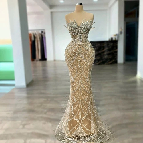 Heavy Handmade Crystals Evening Dresses Mermaid Sleeveless Formal Occasion  Dress | eBay