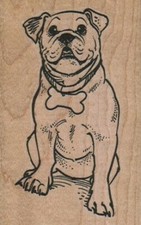 BullDog With Bone Collar 2 x 3" Rubber Stamp, Dog Stamp, Bull Dog Stamp